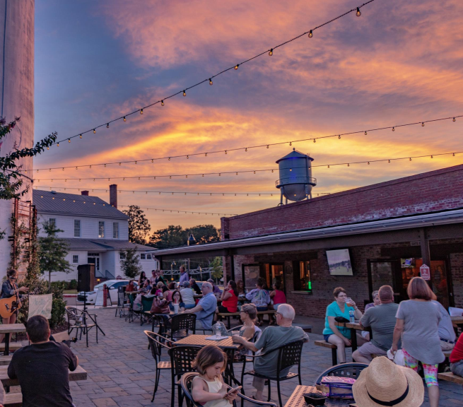 Live music in the beer garden at Rocky Mount Mills
