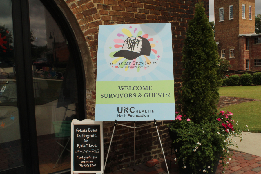 Colorful sign welcoming cancer survivors and guests to the event at the Power House.
